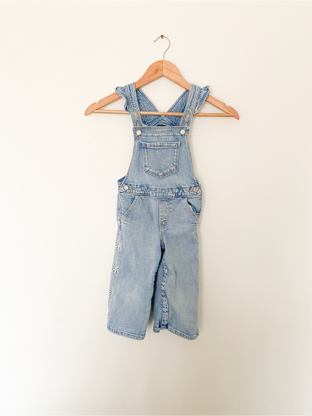 GAP Light Blue Denim Kids Overalls with Daisy embroidery - 3T - 100% cotton -